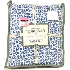 William Morris & Co. KING Sheet Set Blue White Blueberries 100% Cotton 4 pcs